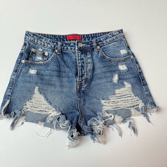 Signature8 Cotton Distressed Denim Ultra High Waisted Shorts Medium - Picture 4 of 12